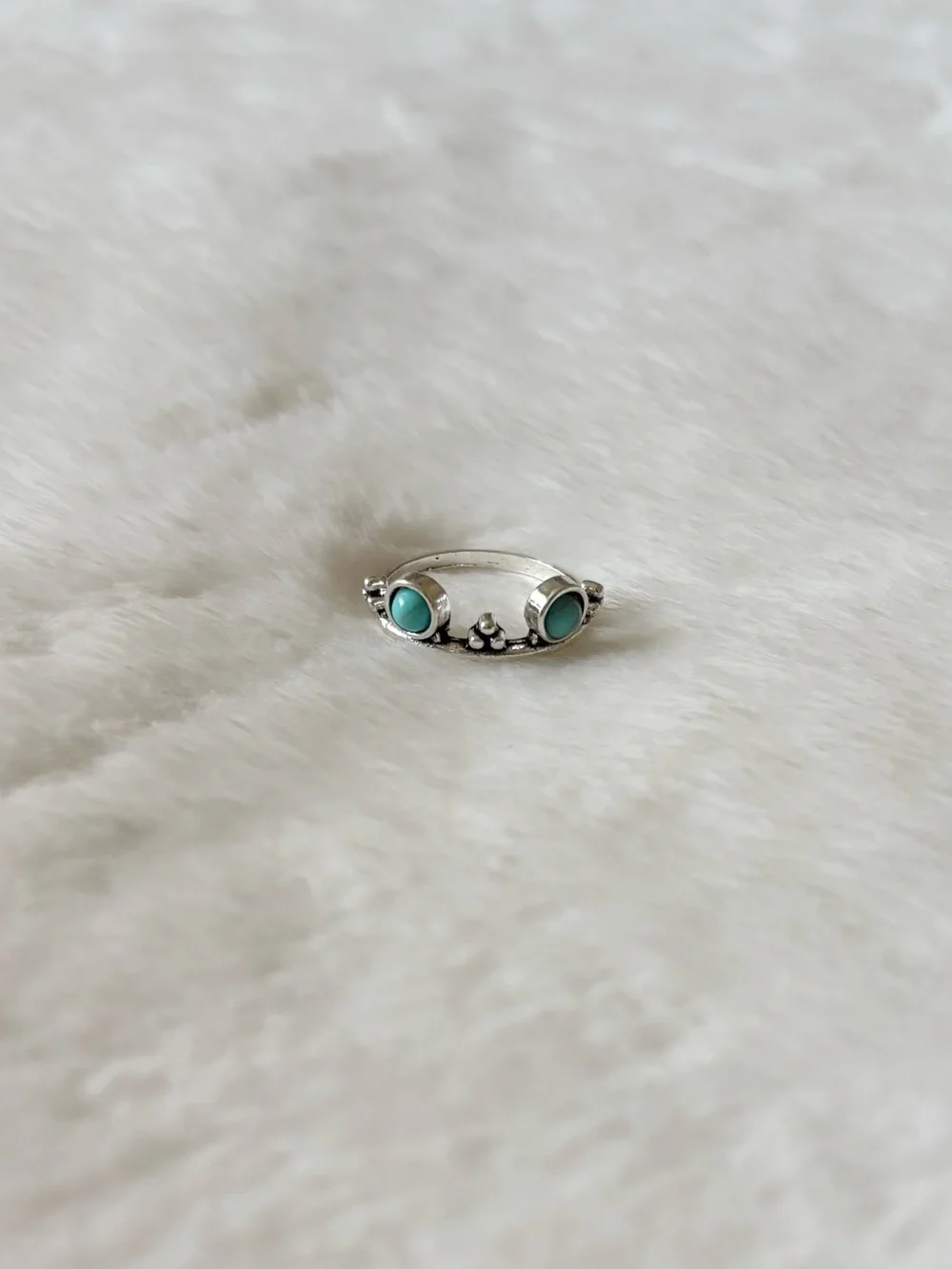 5/$15 🩷 MUST BUNDLE Turquoise Stone Double-Bezel Silver Ring
